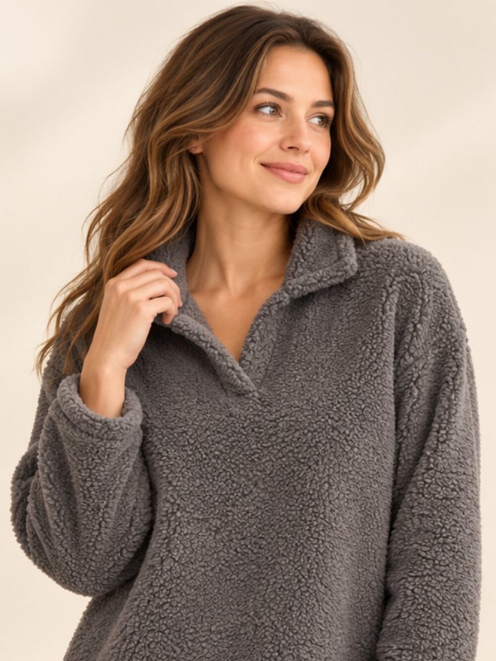 Cuddl Duds Cloud Sherpa Fleece Pullover - Charcoal Gray, Size Large
